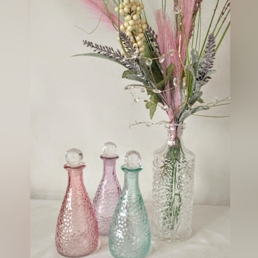 Vintage Empoli Italian Decanter & 3 Pastel Glass Bottles w/ Stoppers - Picture 4 of 11
